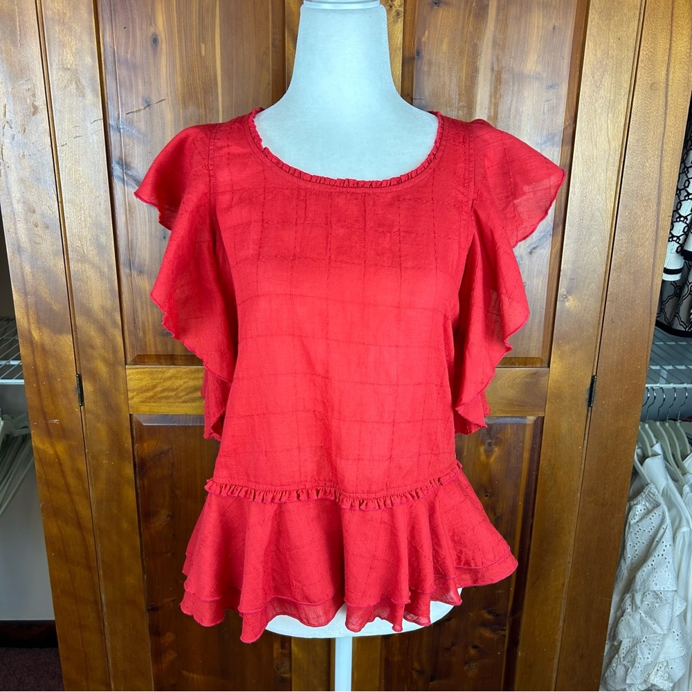 NEW - Liverpool Red Flutter Sleeve Peplum Oversized XS Blouse Fairycore Festival
